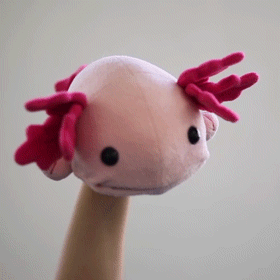 Axolotl puppet chewing food (animated gif)