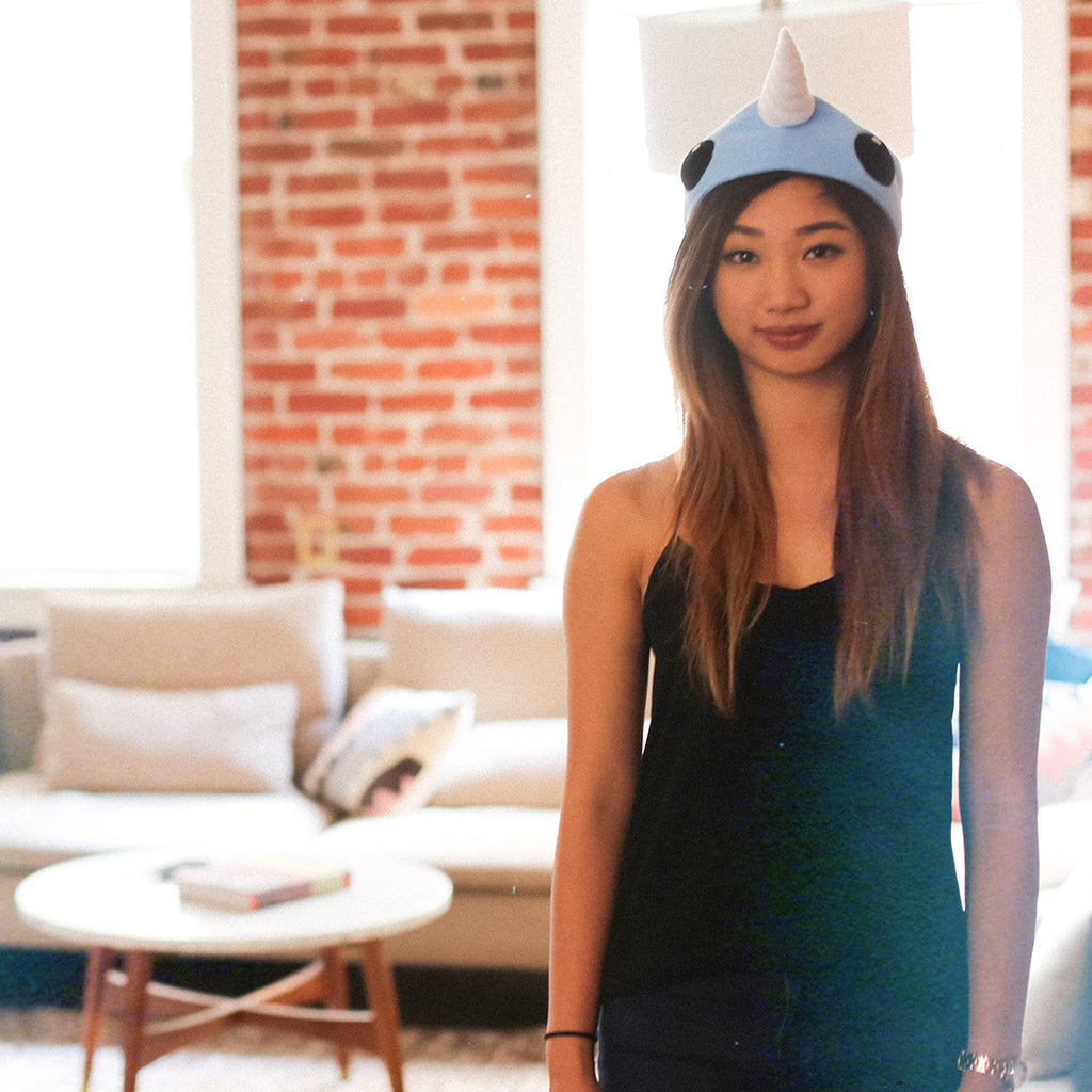 Narwhal Beanie, on a model