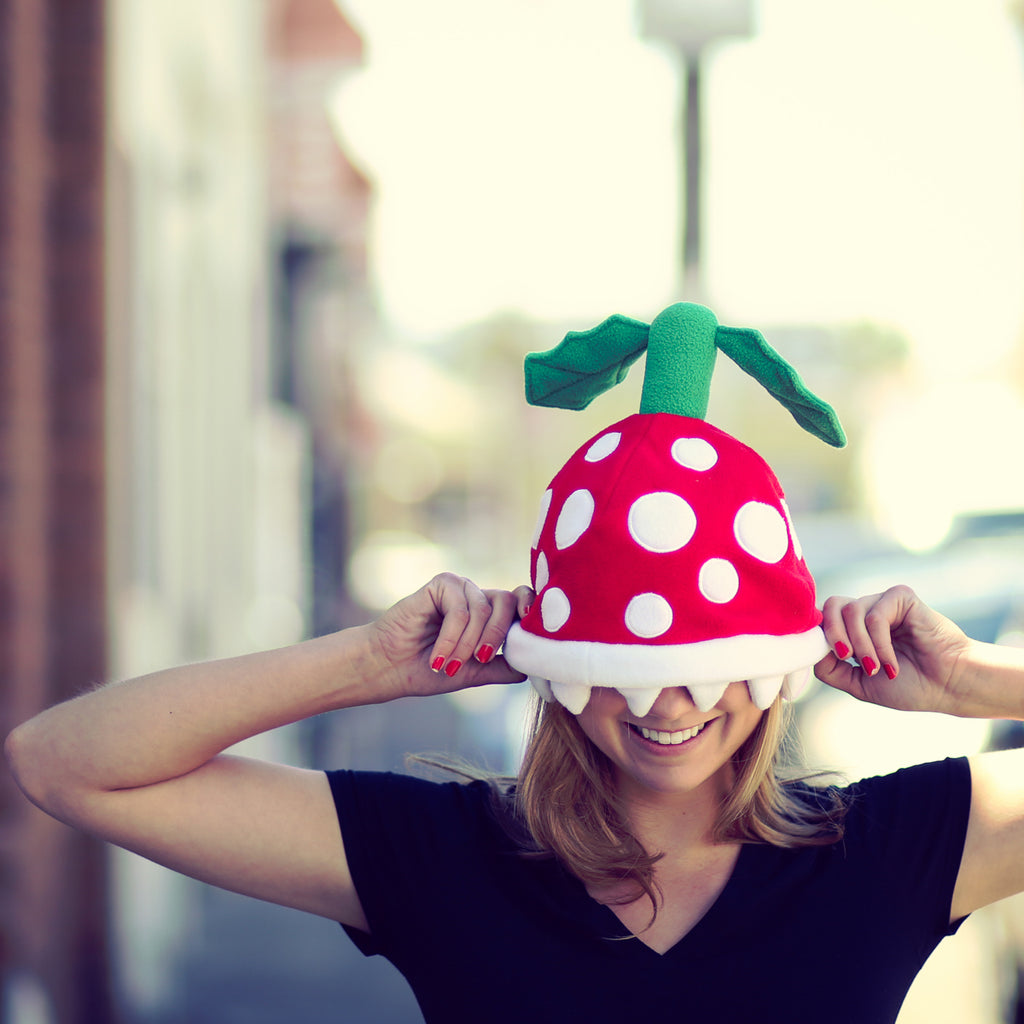 Official Piranha Plant beanie being worn by a model (on location - Oakland, California)