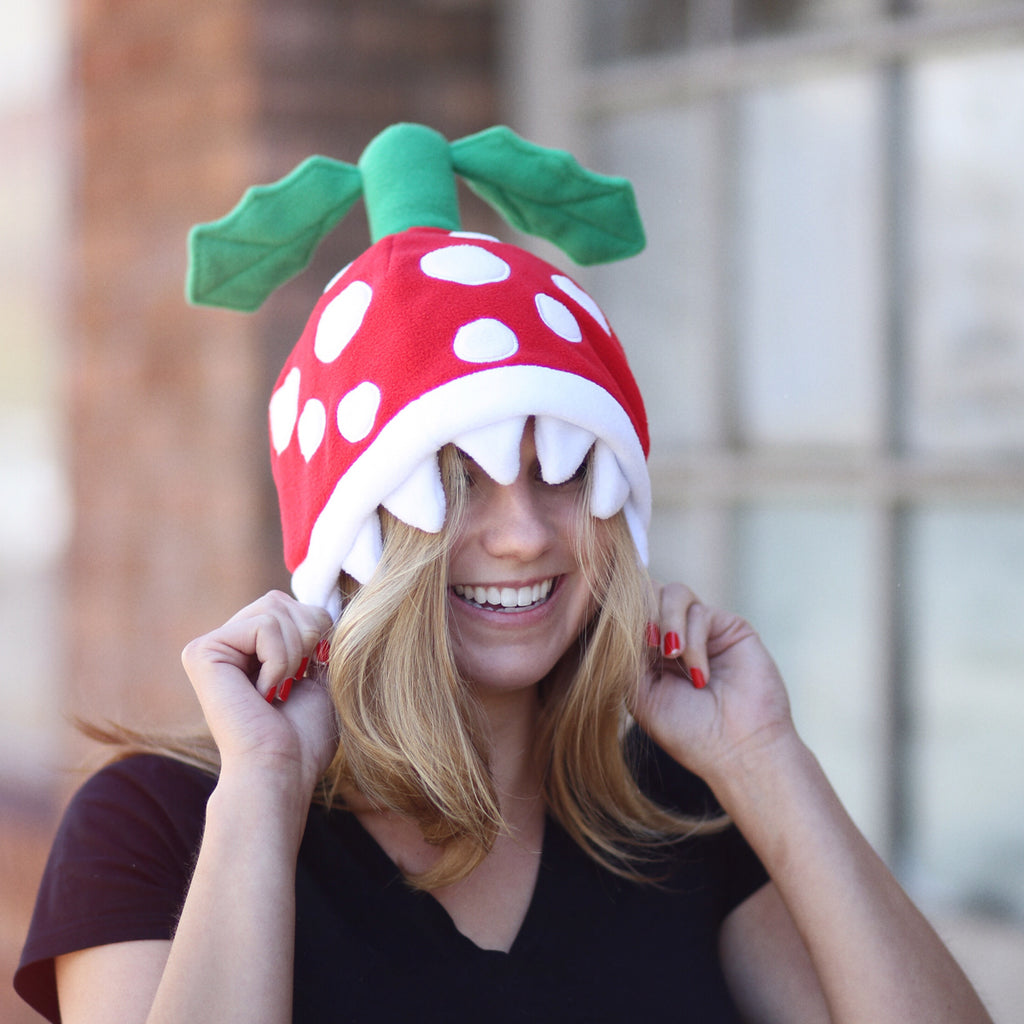 Official Piranha Plant beanie being worn by a model